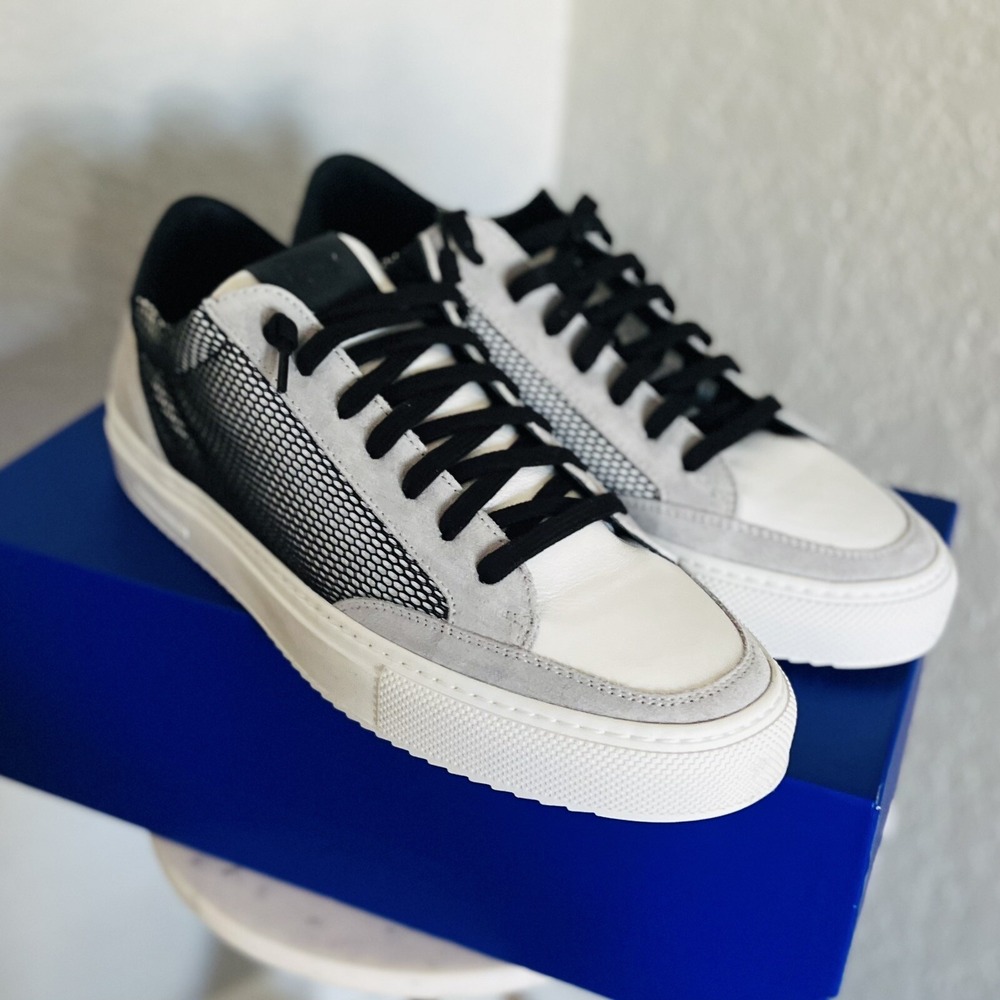 P448 Men's Soho Sneaker, Italian‎ Leather, Black/Gray,, Size 11, Euro 44, NWT